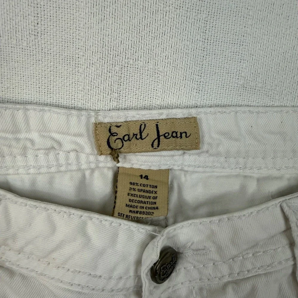 Earl Jean Womens White Denim Embroidered Back Pocket Stretch Shorts Size 14
